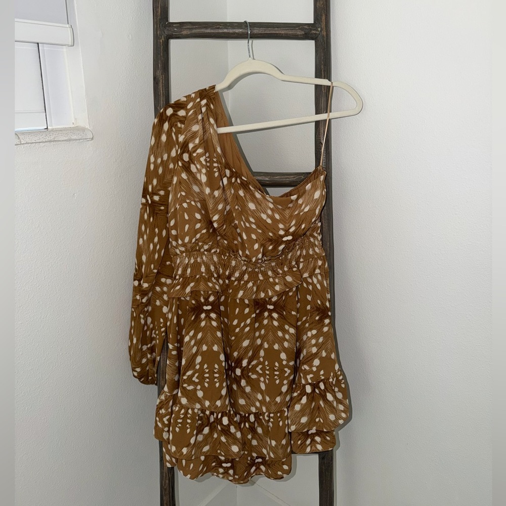 Brown and White Patterned Dress